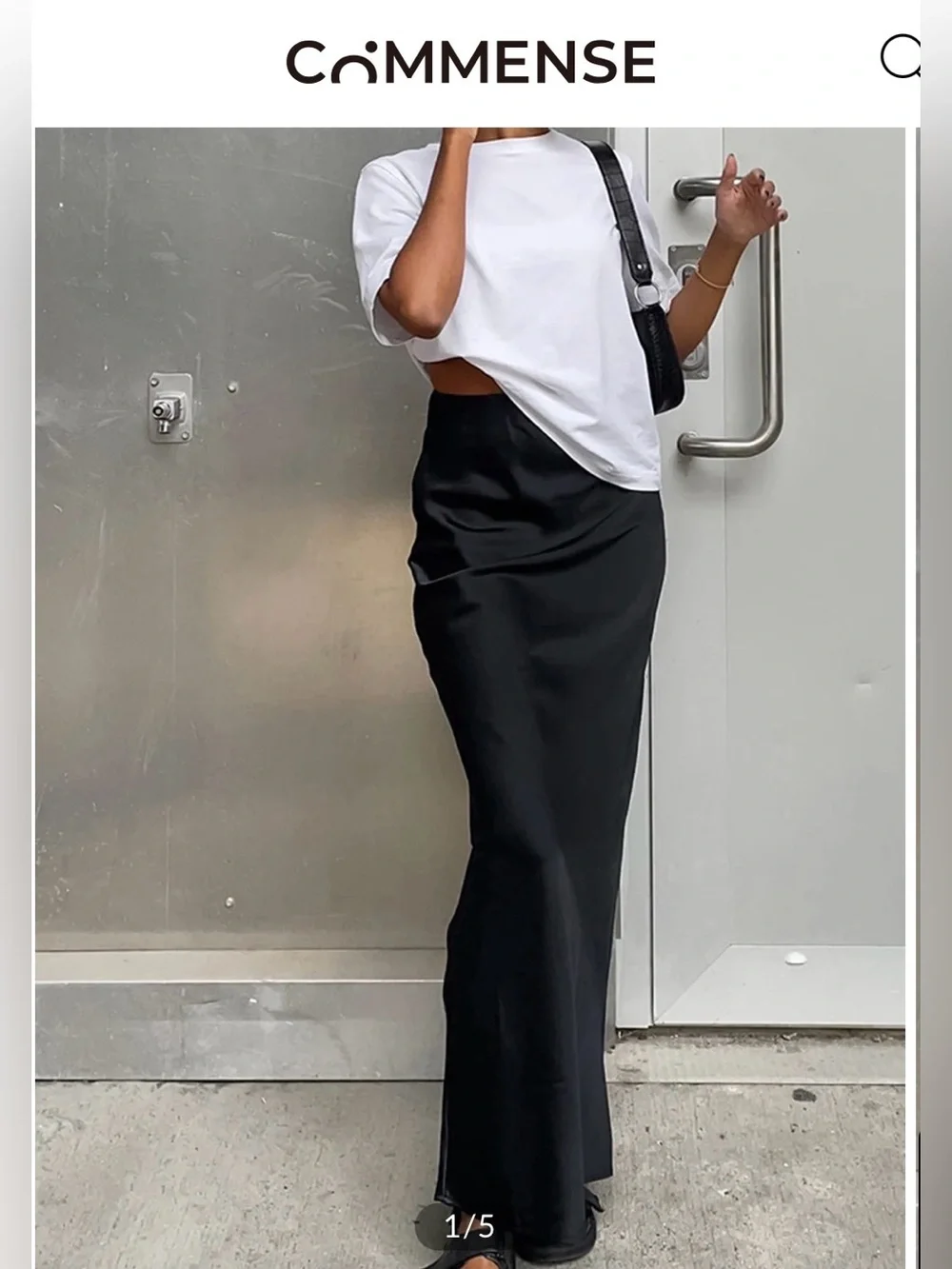 Commense Black Satin Maxi Slip Skirt